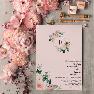 Blush Floral Pink Monogram Wedding Invitation