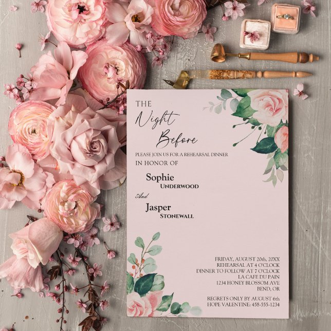 Blush Floral Pink Night Before Rehearsal Dinner Invitation (Creator Uploaded)