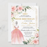 Blush floral pink princess dress gold tiara 18th invitation<br><div class="desc">Blush floral pink princess dress gold tiara 18th birthday invitation,  Contact me for matching items or for customisation,  Blush Roses ©</div>