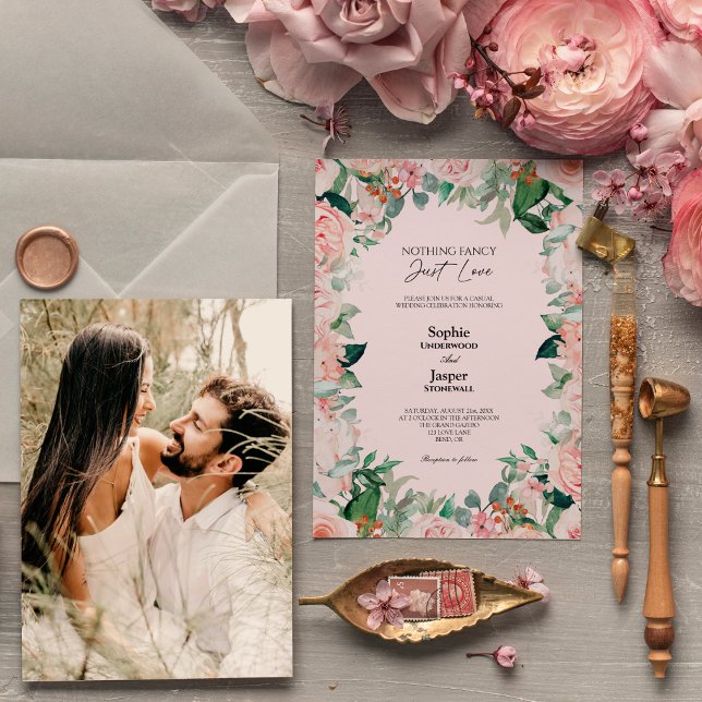 Blush Floral Pink Simple Nothing Fancy Photo Invitation (Creator Uploaded)