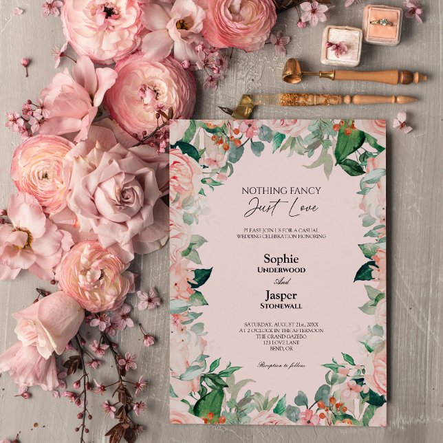 Blush Floral Pink Simple Nothing Fancy Wedding Invitation (Creator Uploaded)