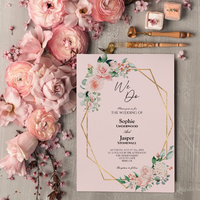 Blush Floral Pink Simple We Do Wedding Invitation (Creator Uploaded)