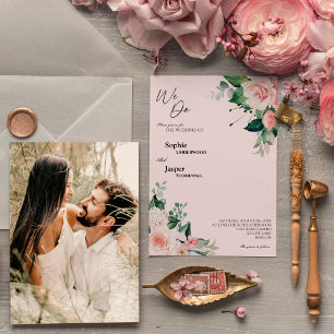 Blush Floral Pink We Do Photo Wedding Invitation