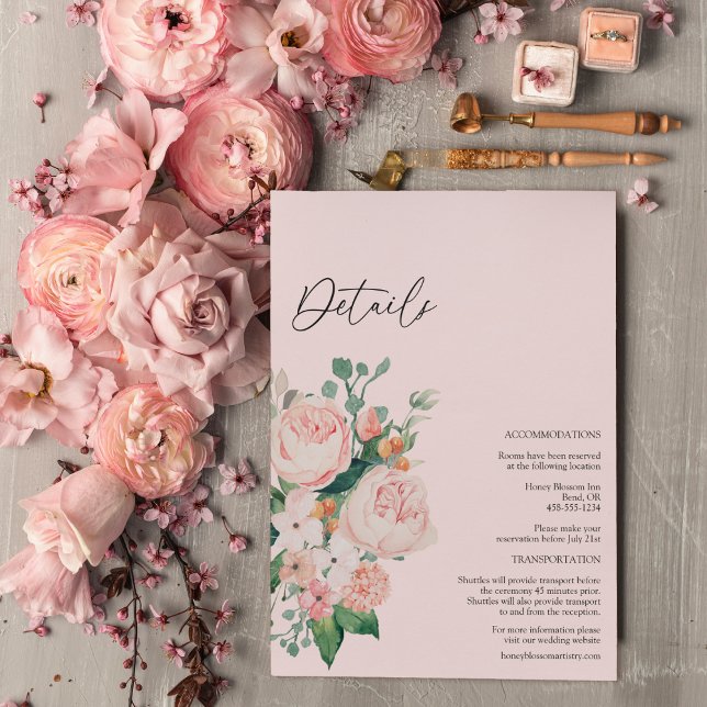 Blush Floral Pink Wedding Details Enclosure Card (Creator Uploaded)