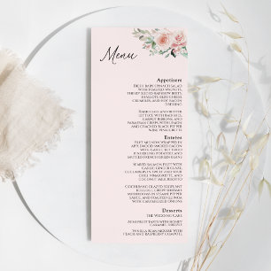 Blush Floral Pink Wedding Flat Menu