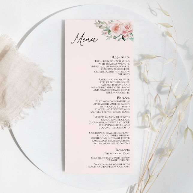 Blush Floral Pink Wedding Flat Menu (Creator Uploaded)