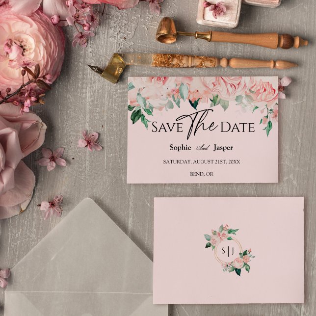 Blush Floral Pink Wedding Flat Save The Date (Creator Uploaded)