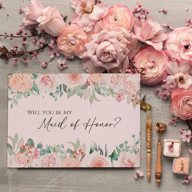 Blush Floral Pink Wedding Maid Of Honour Proposal Invitation (Creator Uploaded)