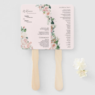 Blush Floral Pink Wedding Program Fan