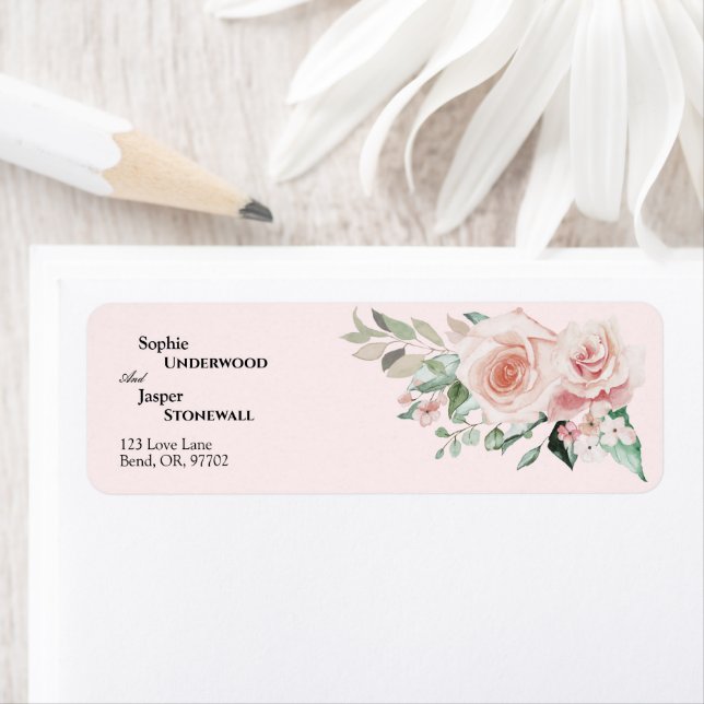 Blush Floral Pink Wedding Return Address Label (Insitu)