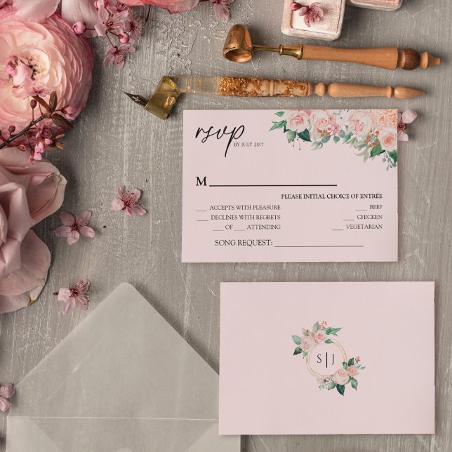 Blush Floral Pink Wedding Song Request RSVP Card (Creator Uploaded)