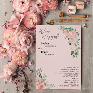 Blush Floral Pink We're Engaged Invitation