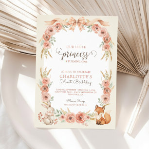 Blush Floral Princess 1st Birthday Invite