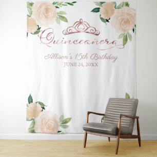 Blush Floral Quinceanera Backdrop Tapestry