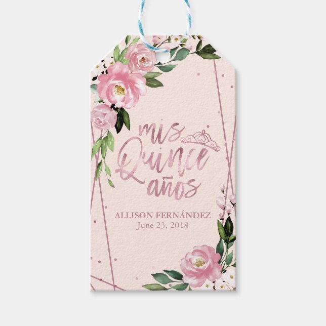 Blush Floral Quinceanera Gift Tags (Front)