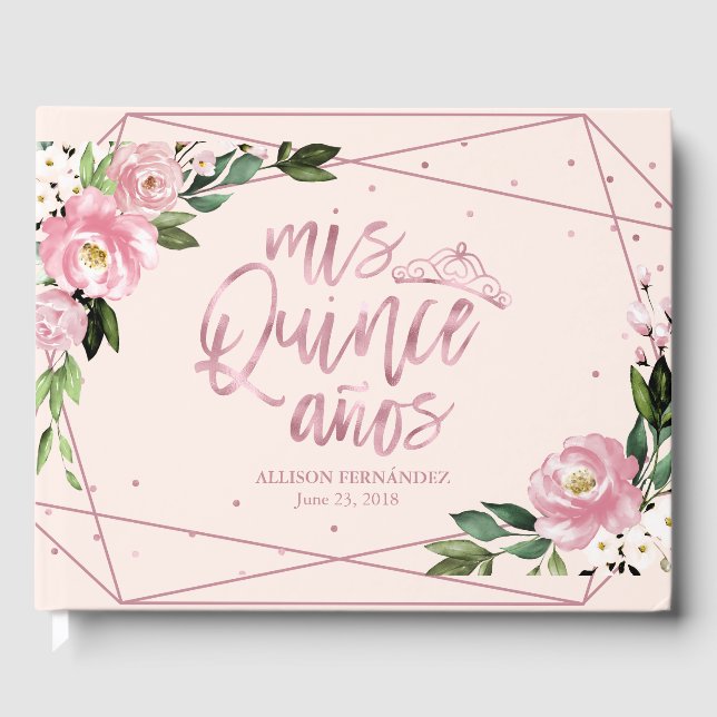 Blush Floral Quinceanera Guest Book (Front)