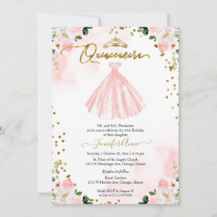 Blush Floral Quinceanera Invitation Bilingual