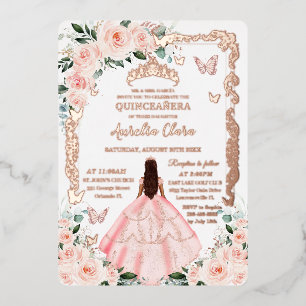 Blush Floral Quinceañera Princess Dress Rose Gold