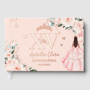 Blush Floral Quinceañera Quince 15 XV Rose Gold Guest Book