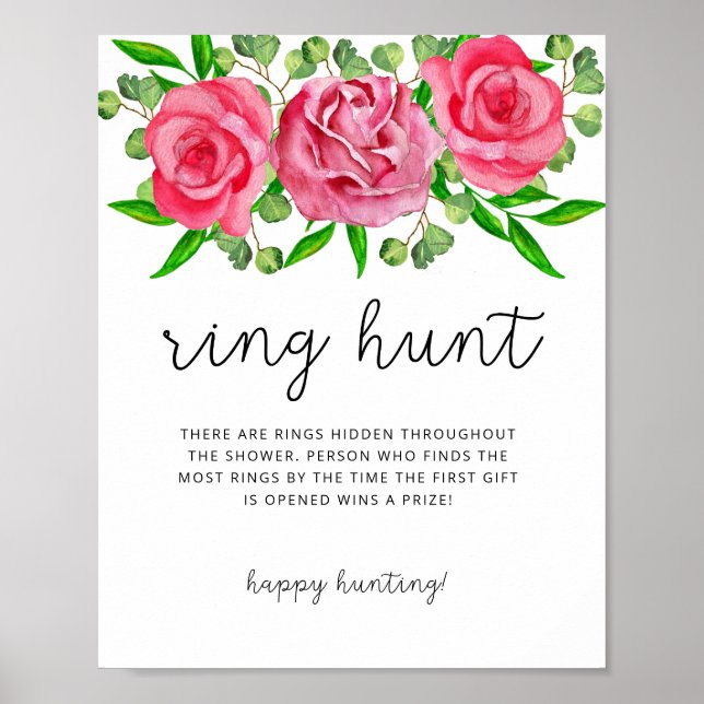 Blush floral ring hunt bridal shower game poster (Front)