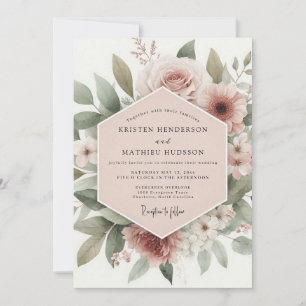 Blush Floral Romance Wedding Invitation