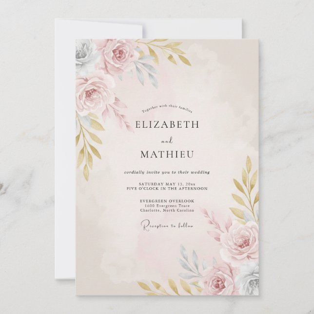 Blush Floral Romantic Wedding Invitation (Front)