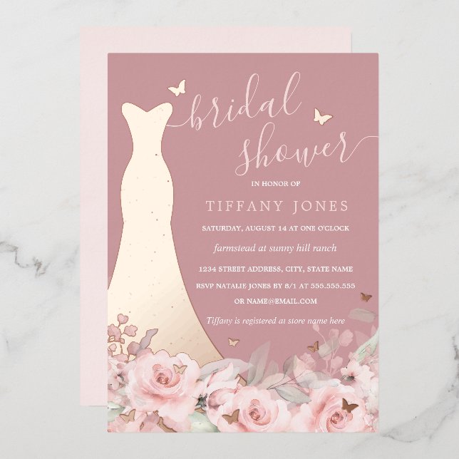 Blush Floral Rose Dress Bridal Shower  (Front/Back)