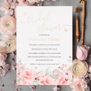 Blush Floral Rose Gold Butterfly Bridal Shower