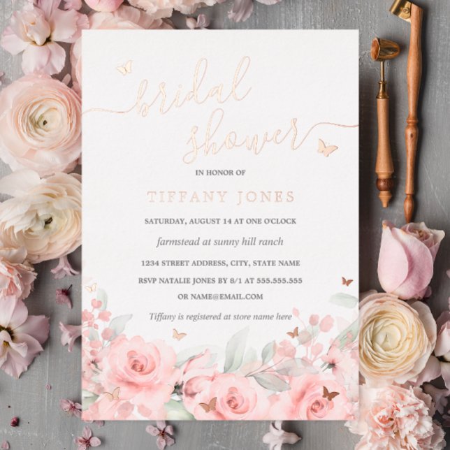 Blush Floral Rose Gold Butterfly Bridal Shower  (Creator Uploaded)
