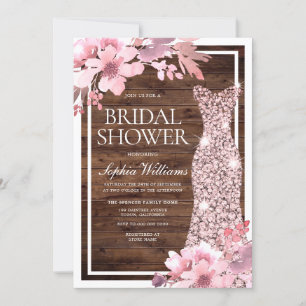 Blush Floral Rose Gold Dress Rustic Bridal Shower Invitation