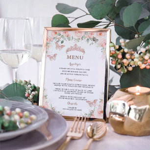 Blush Floral Rose Gold Quinceanera Birthday Menu Poster