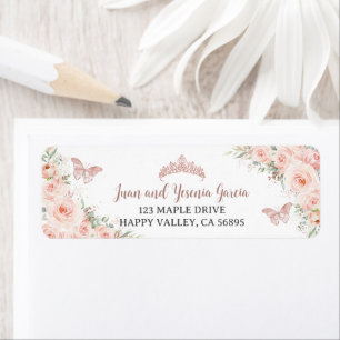 Blush Floral Rose Gold Quinceanera Return Address Label