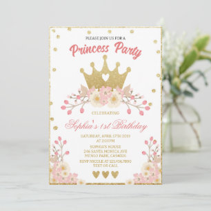 Blush Floral Royal Crown Princess Birthday Party Invitation