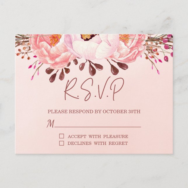 Blush Floral RSVP Wedding Postcard Invitation (Front)