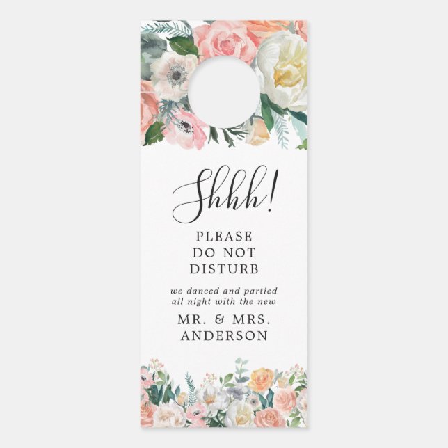 Blush Floral Rustic Wedding Welcome Door Hanger (Front)