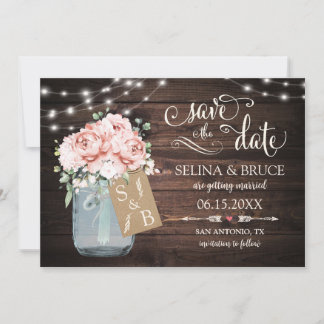 Blush Floral Rustic Wood Save the Date Card