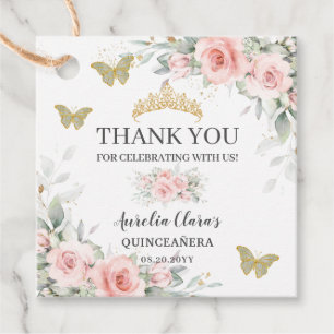 Blush Floral Sage Green Gold Quinceanera Sweet 16  Favour Tags