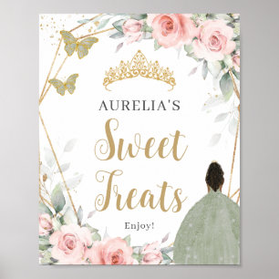 Blush Floral Sage Green Quinceanera Sweet Treats Poster
