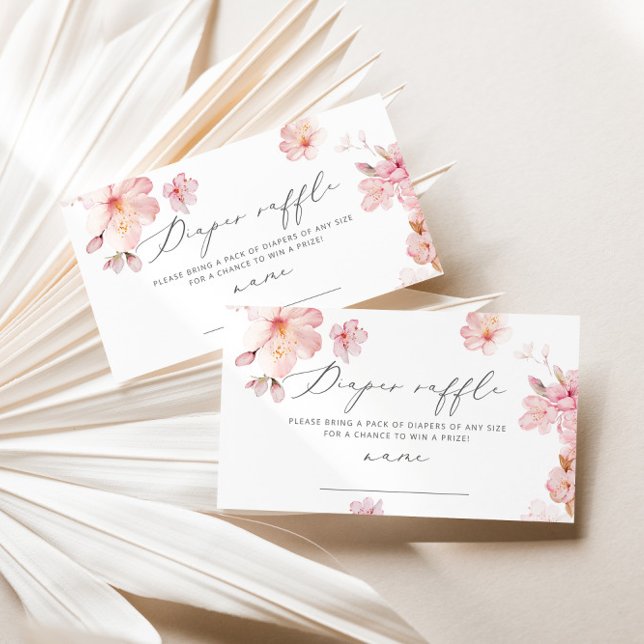Blush floral sakura diaper raffle ticket enclosure card (Creator Uploaded)