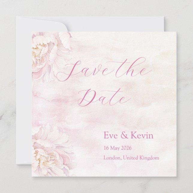 Blush Floral Save the Date Card – Watercolor (Front)