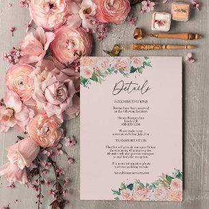Blush Floral Simple Pink Wedding Details Enclosure Card
