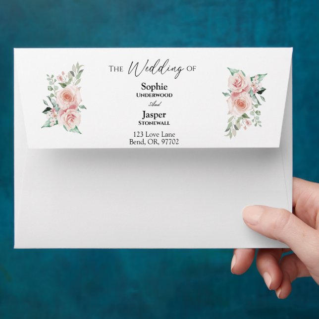 Blush Floral Simple White Wedding Envelope (Hand)