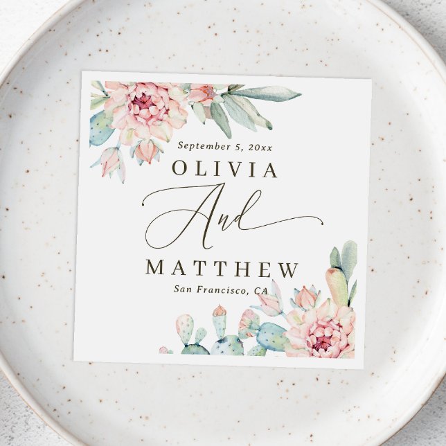 Blush Floral Succulent Wedding | Desert Botanical Napkin (Creator Uploaded)