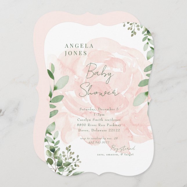 Blush Floral Sweet Baby Girl Shower II Invitation (Front/Back)