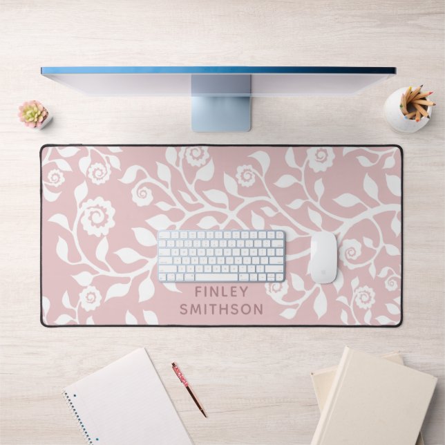 Blush Floral Swirl Template Elegant Classy Stylish Desk Mat (Office 1)