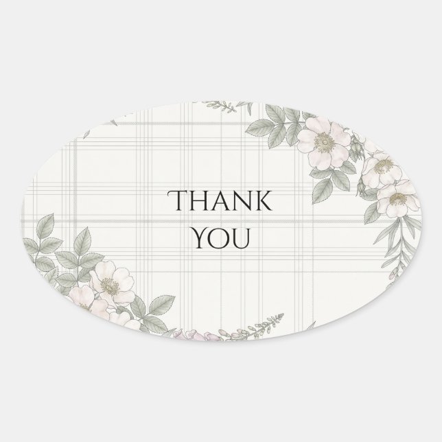 Blush Floral Tartan Thank You Sticker (Front)
