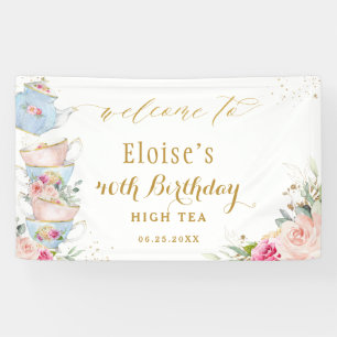 Blush Floral Tea Party Bridal Baby Shower Backdrop Banner