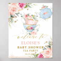Blush Floral Tea Party Bridal Baby Shower Welcome 