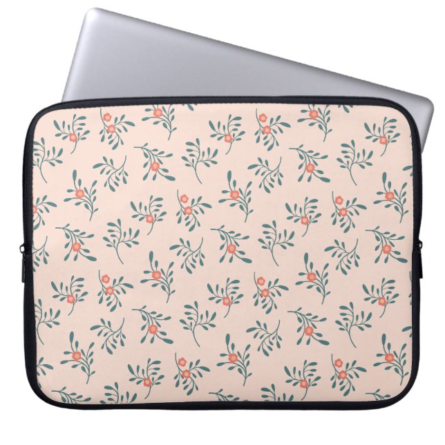 Blush Floral Teal Botanical Pattern Laptop Sleeve (Front)