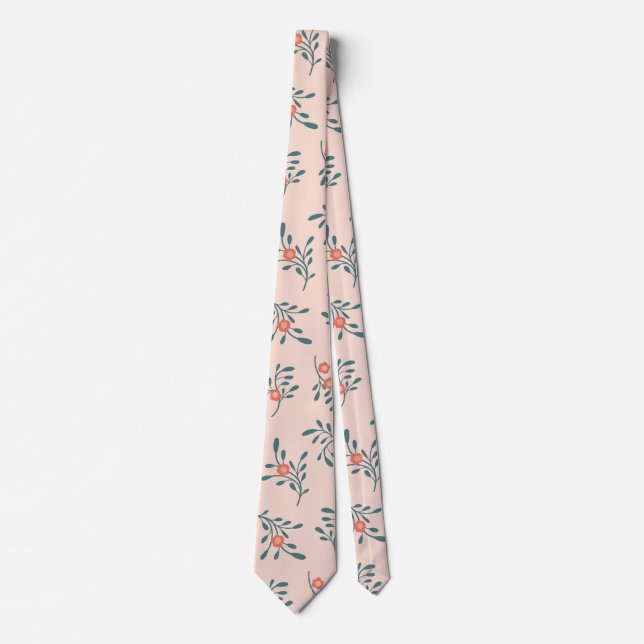 Blush Floral Teal Botanical Pattern Tie (Front)